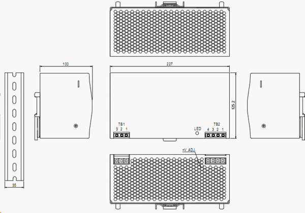 Чертёж промышленного источника питания Mean Well DRP-480S-24