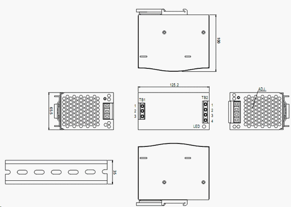 Чертёж промышленного источника питания Mean Well DRH-120-48